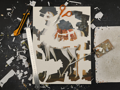 Hexacorn after de Hamilton collage equestrian equine horse horses illustration scissors six legs studio