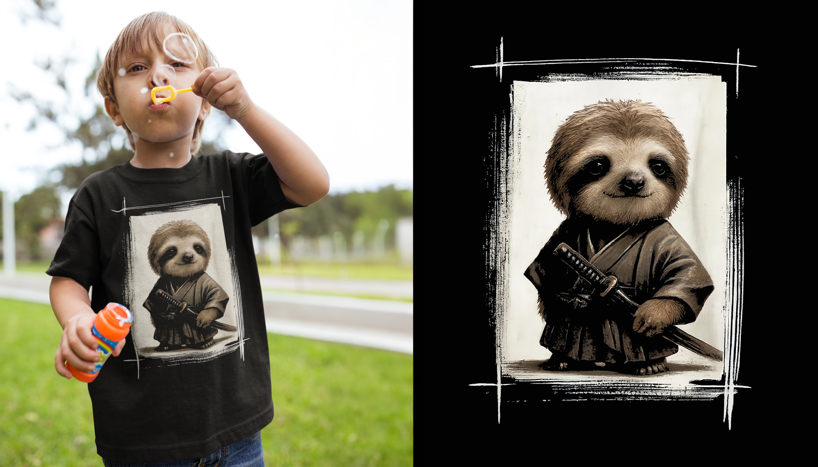 Samurai Sloth Japanese Illustration — Apparel Context Mockup digital art