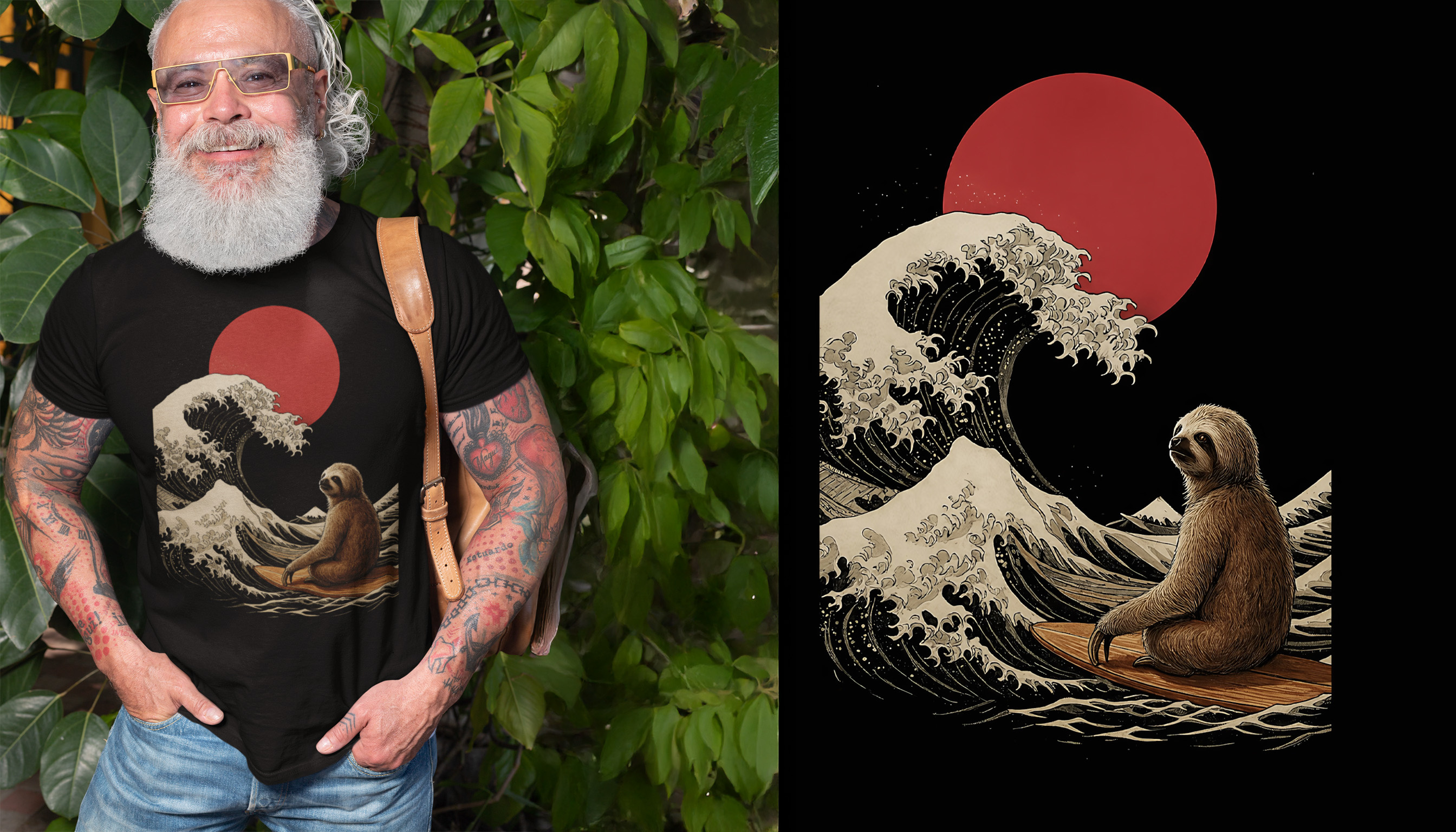 Funny Sloth Surf Illustration — Apparel Context Mockup digital art