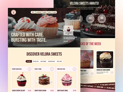Velora | Restaurant website for Cupcakes bakery product clean cupcake ecommerce figma design figma website food food shop food website landing page modern online shop restaurant restaurant website shop ui ui design ui ux website website ui ux design
