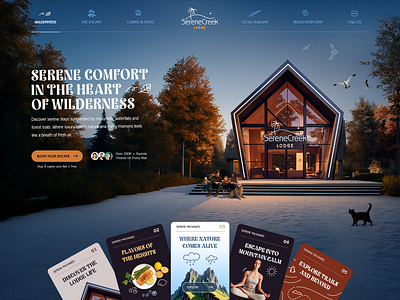Serene Creek Lodge - In The Heart of Wilderness! cheezy design elegant futuristic graphic design landing landingpage lodge modern mountains resort sleek tourism ui web design webpage
