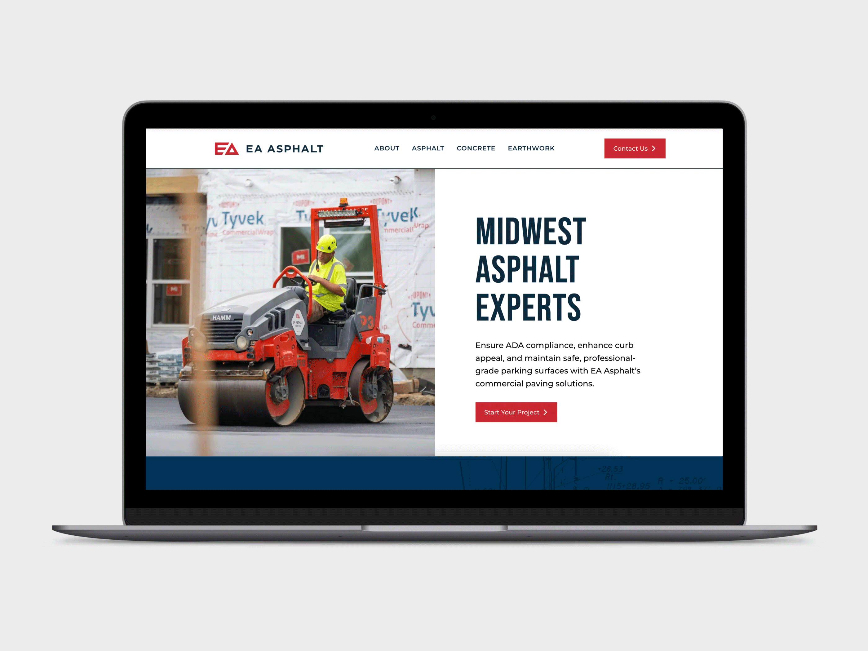 EA Asphalt Website asphalt blue collar blues bold branding clean indiana indianapolis paving reds website website ui