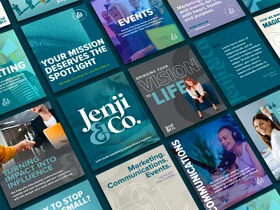 Jenji & Co. ampersand bold branding co communications custom events feminine jenji laptop logo marketing media social templates ui ux vision web website