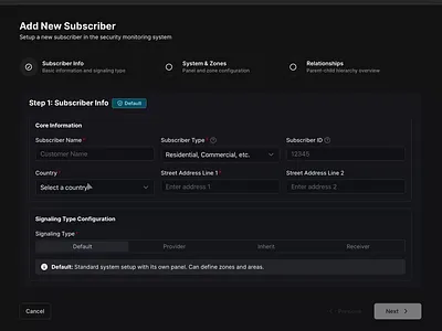 Security System New Subscriber Flow (Design to Code) dark ui design design to code figma figma make form hierarchy product design progress prototype security system status stepper subscriber ui ux vibe coding