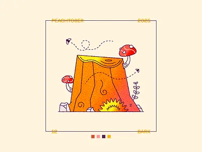 Peachtober Day 12: Bark 2d bark chop flies fly ground illustration mushroom nature peachtober plants root tree