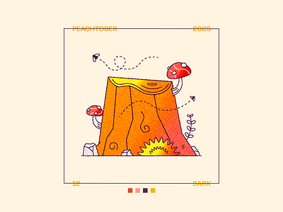 Peachtober Day 12: Bark 2d bark chop flies fly ground illustration mushroom nature peachtober plants root tree