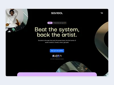 Soundol - Web design for music startup app brand identity branding design music startup streaming ui web design website