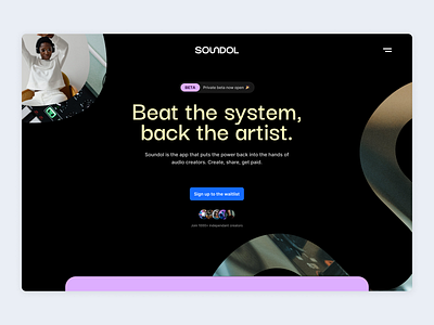 Soundol - Web design for music startup app brand identity branding design music startup streaming ui web design website