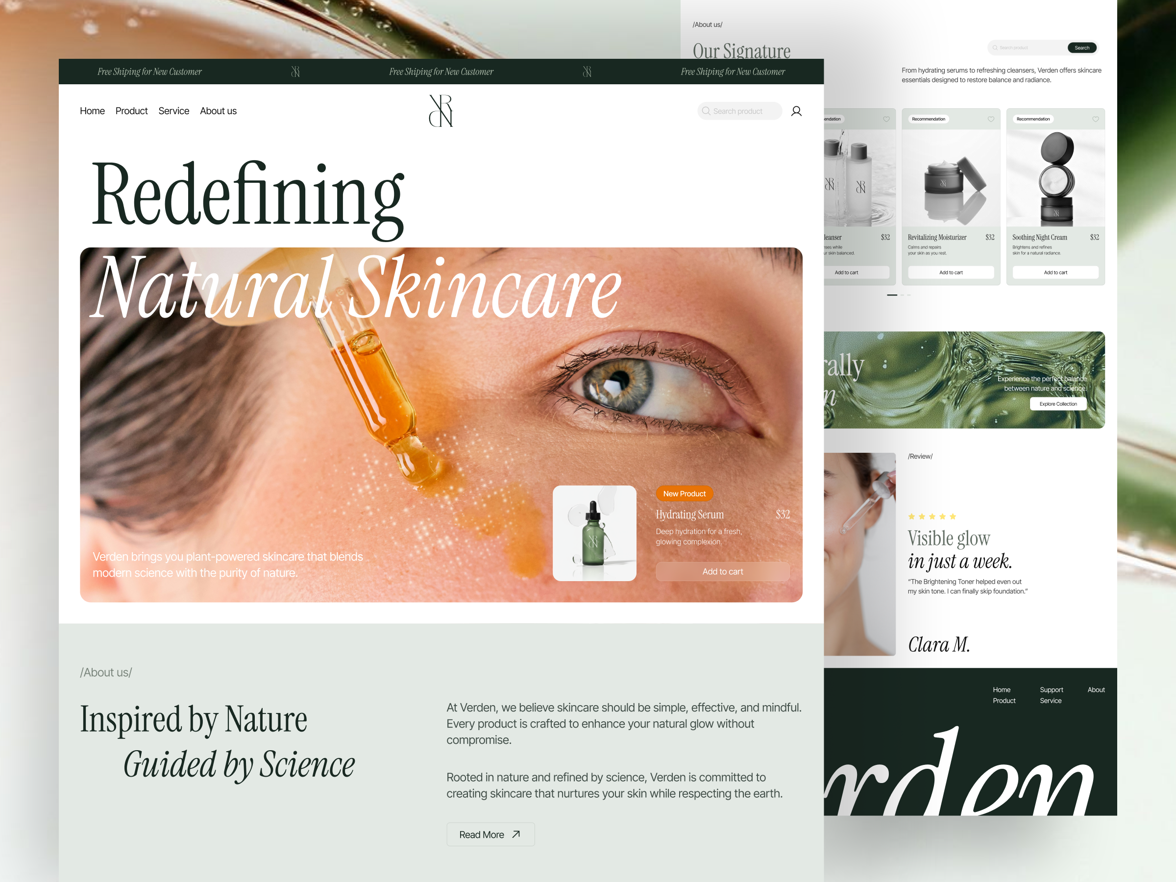 Verden - Beauty Website aestheticweb beautybrand clean dribbbleinspiration elegantlayout emura studio figmadesign lifestylebrand logo minimaldesign moderninterface naturalcare organicfeel premiumlook productlandingpage productshowcase skincarewebsite uiuxdesign verden webdesigninspiration