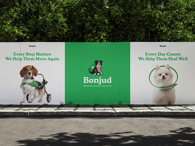 Bonjud Orthopedic Pet: Advertising and Social Media Applications advertising design animal care billboard design brand communication brand consistency brand identity branding campaign design compassionate care graphic design line art logo outdoor advertising pet lovers pet marketing pet recovery pet wellness social media branding veterinary brand visual storytelling