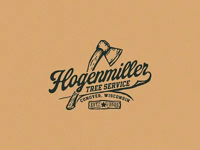 Hogenmiller Logo axe graphic design hogenmiller logo logo design lumber service tree tree design tree service vintage logo