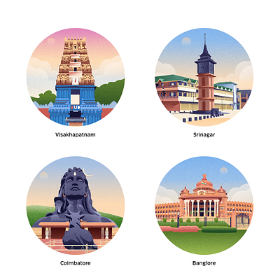 Indian cities illustration series banglore city coimbatore grain illustration india shiva srinagar vector visakhapatnam