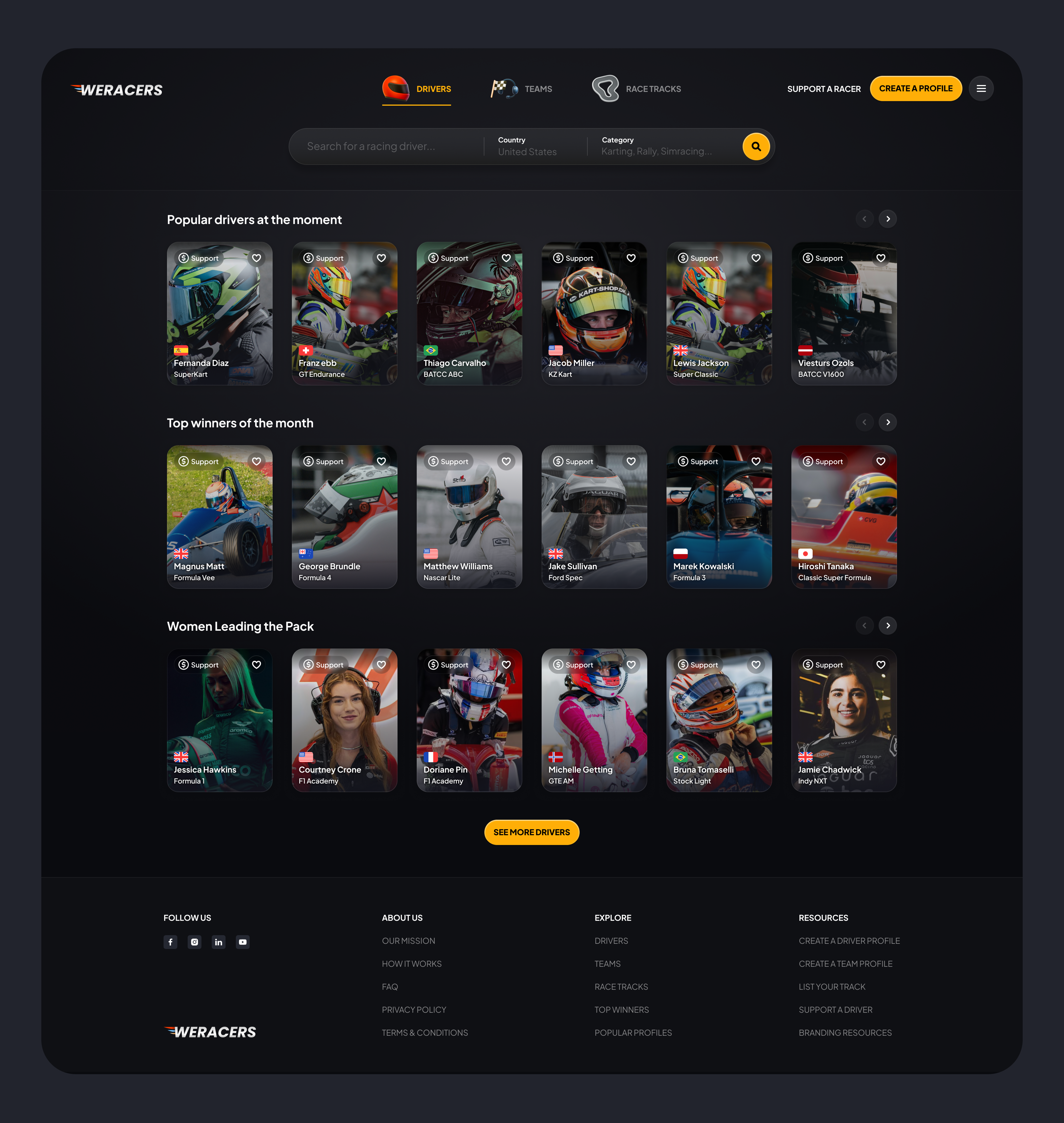 Weracers homepage racing