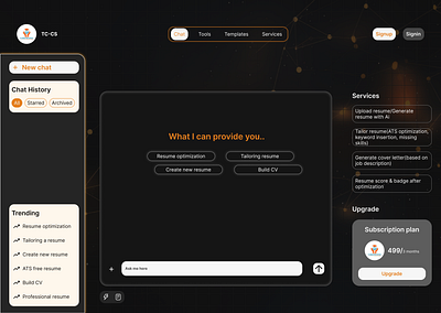 AI Resume Chatbot – Dashboard UI ai chatbot figma trending ui website