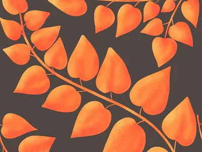 Bright Orange Heart Shaped Leaves on Dark. Seamless pattern fabric fashion gold leaves orange pattern seamless textile