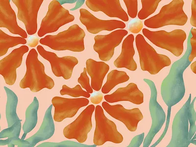 Bright Orange Flowers With Leaves. Seamless pattern fabric fashion floral flower pattern seamless textile
