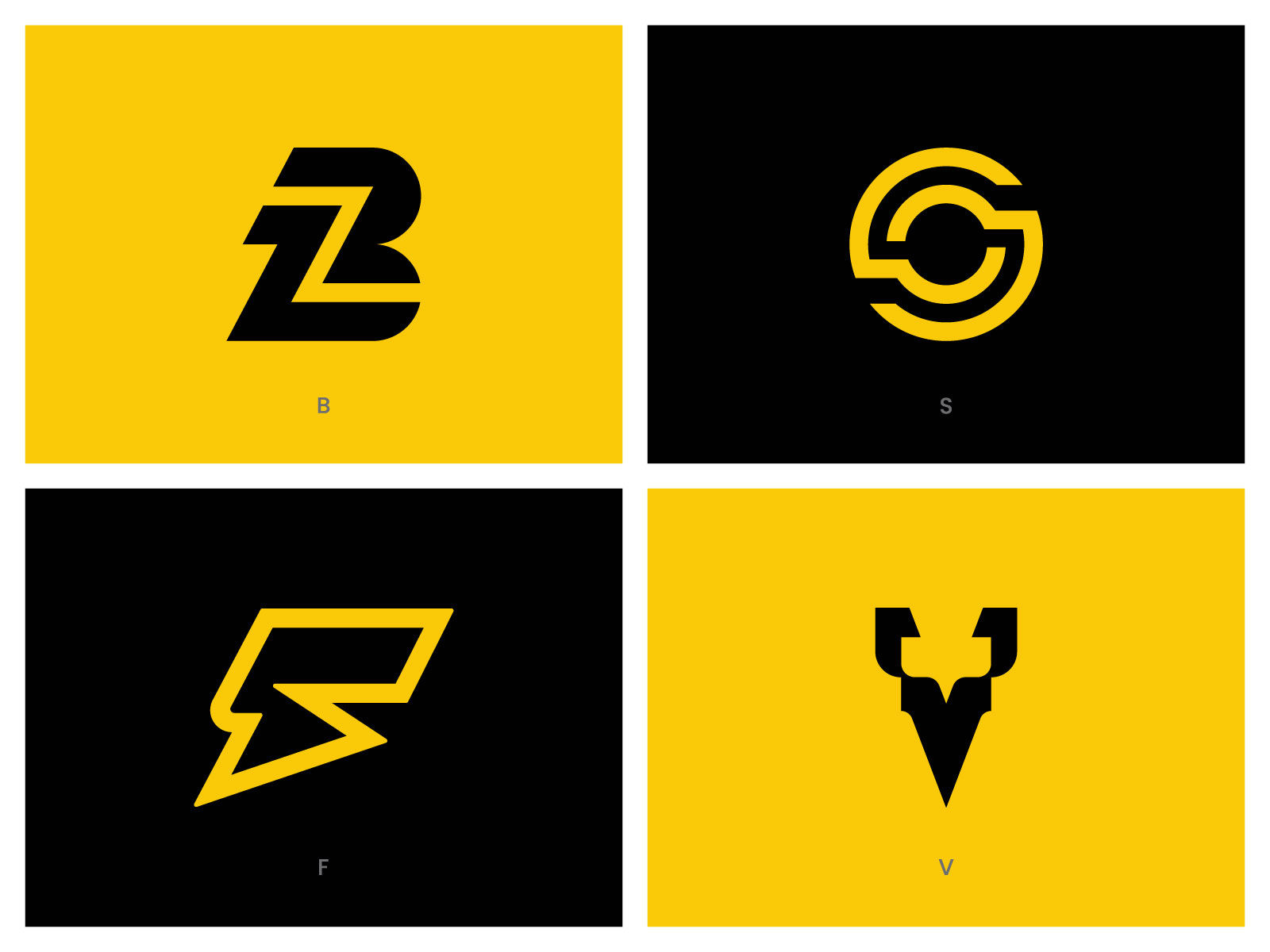 Modern Lettermark Logo Collection | B, S, F, V Concepts b logo design brandidentity branding brandmark business logo company logo creative logo design f logo design identity lettermark logo logodesign logotype minimalist logo modern logo monogram s logo design symbol v logo design
