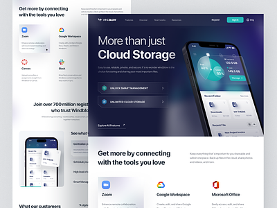 SaaS Landing Page - Windblow 📂 app landing page cloud storage cloud storage website directory features file management glassmorphism gradient ios landing page mobile app product website saas saas landing page saas website section storage app ui web design website