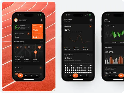 Athylize – Fitness Tracking App clean dark fitness future graphic mobile app modern orange sport sport tracking tracking app training ui ux workout