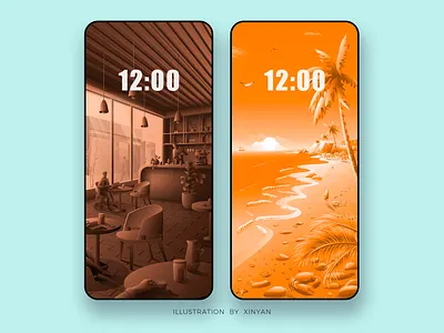 Cafe / Quiet Beach Landscape illustration adventure beach business cafe coast environment forest holiday illustration landscape illustration nature ocean outdoor palm sand travel vector wallpaper web working