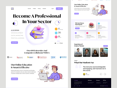 Online Educational Platform Landing Page academic branding e learning e learning landing page education educational platform falconthought landing page landing page design online learning landing page typho typography ui uiux ux web web design website design