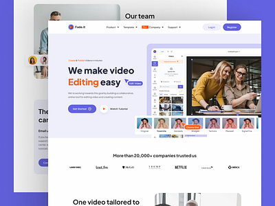 Fade.it - Online Video Editing Platform Design (Version-3) app design branding clean design design agency illustration minimal online video editing tool ui ui ux design agency ui ux designer ux ux design video editing platform video editing platform design video editing tool web design website design