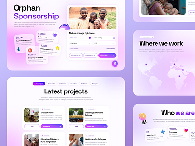 ILM Charity Website UI/UX Design 3d charity corporate design gradient help pink purple redesign suport transparent uiux web website