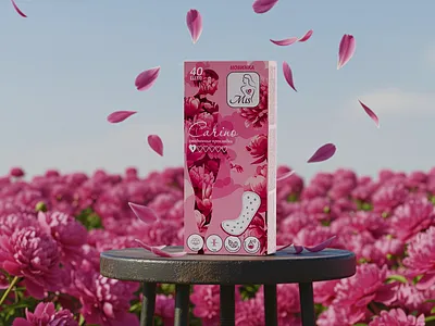Carino Daily Pads - Packaging Design in Bloom realistic render