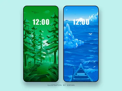 Pine forest / Vast ocean Outdoor scene landscape illustration adventure art print calm camping design environment explore forest illustration lake landscape illustration mountain nature nft outdoor travel vector vectorart wallpaper web