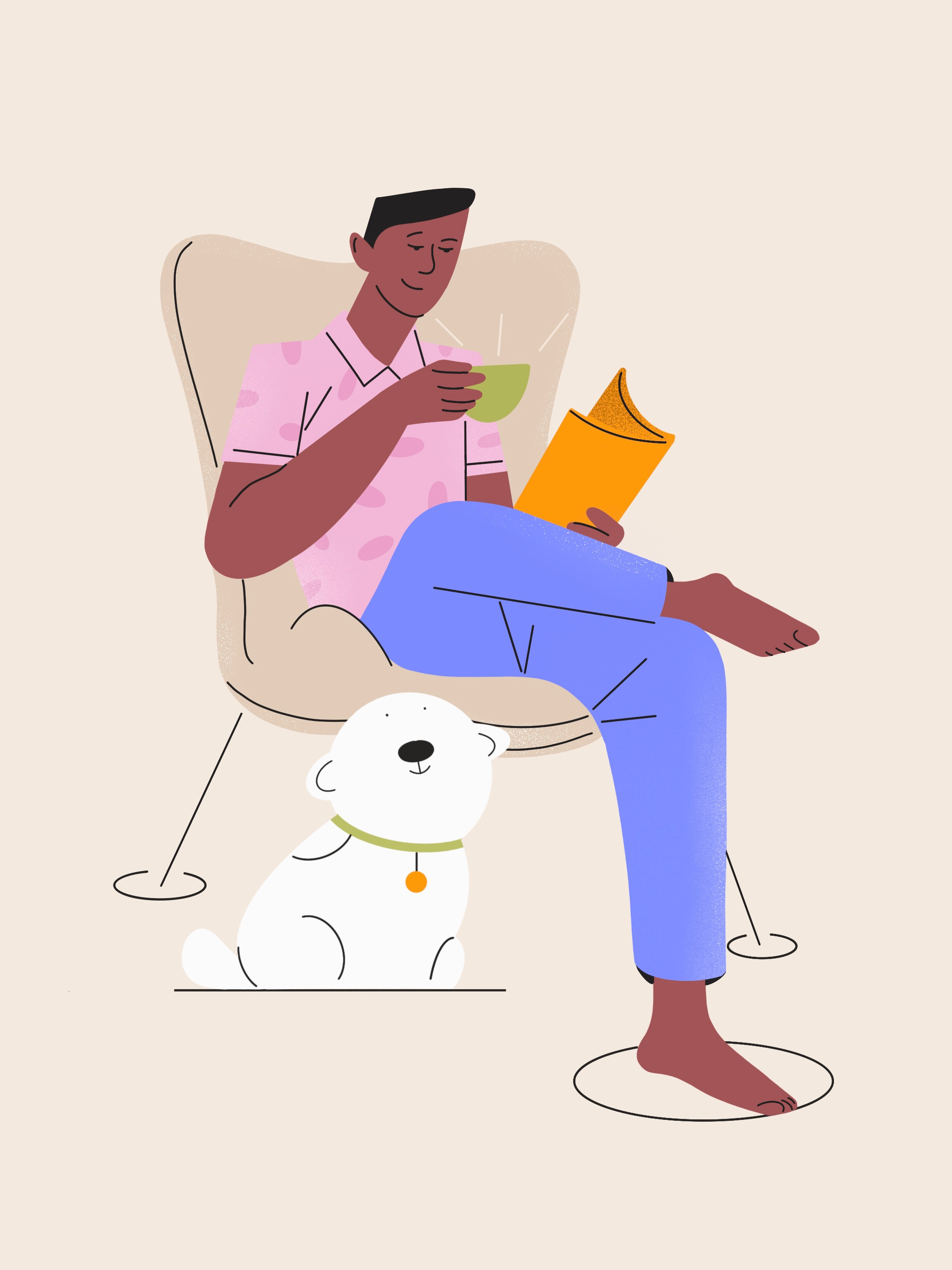 Tea time illustration book character dog illustration illustration ux ui man tea ui vector