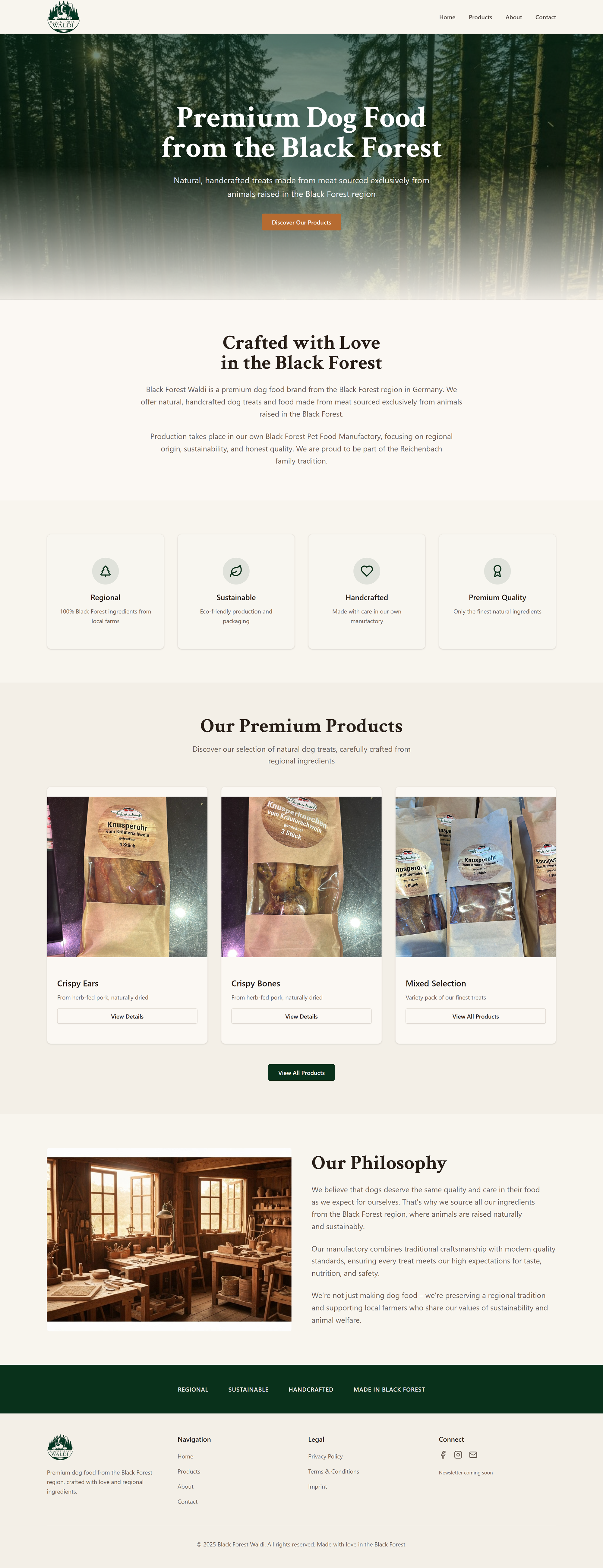 Black Forest Waldi – Premium Dog Treats E-Commerce Website black forrest design dog dog treats figma handcrafted ui ux web design website website design