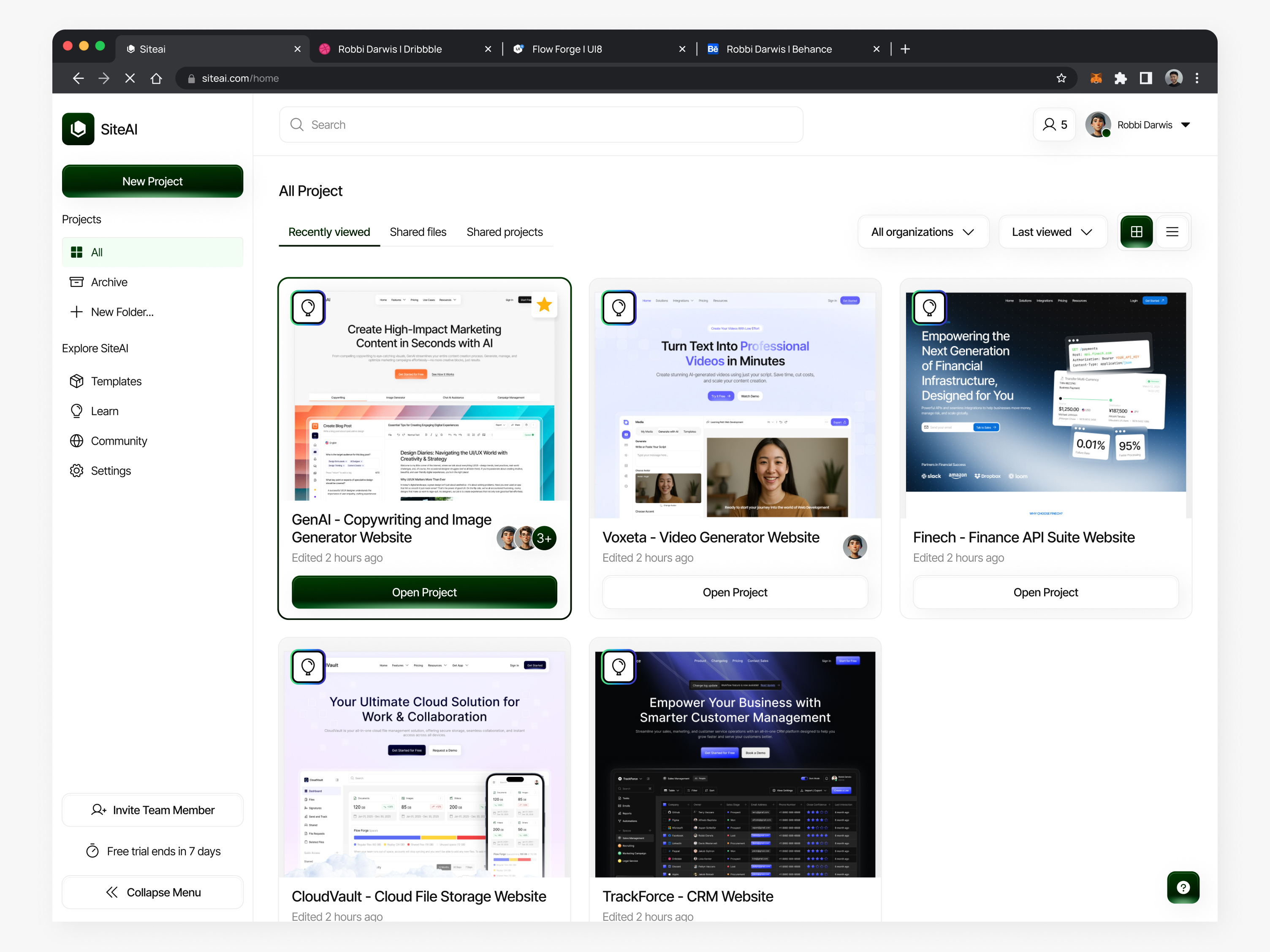 SiteAI - AI for Website Builder (Website Project View) ai design platform ai website builder builder saas cms custom code design systems form builder landing page builder no code platform onboarding saas setting account site settings sitemap builder template builder ui design website builder website creator platform website redesign wireframe builder
