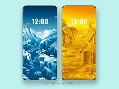 Himalyan mountains / Farm Landscape illustration adventure agriculture cold country environment farm illustration landscape landscape illustration mountain nature outdoor rural snow travel vector wallpaper web windmill winter