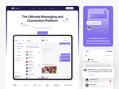 🖥️ Chatify • Message Landing Page ai ai feature ai reminder animation chat dekstop floating graphic design landing page message messaging messaging app mobile mockup tablets ui ux website
