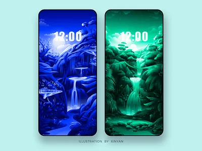 Magical forest / Rainforest Outdoor scene illustration adventure environment fantasy illustration jungle landscape illustration magical moon moonlight mountain nature outdoor rainforest travel vector wallpaper waterfall web