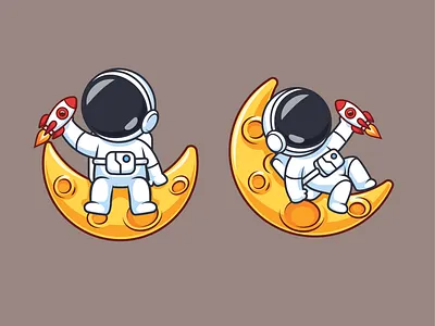 Astronaut Playing Rocket on Moon🧑🏻‍🚀🚀🌙 activity astronaut branding cartoon character cute doodle flat galaxy icon illustration logo miniature moon planet rocket space toy