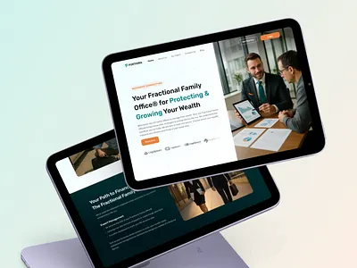 Fortiora - Wealth Agency Landing Page - Home agency company corporate features finance green investment landing page management mockup money phone responsive section tablet ui design ux design wealth website white
