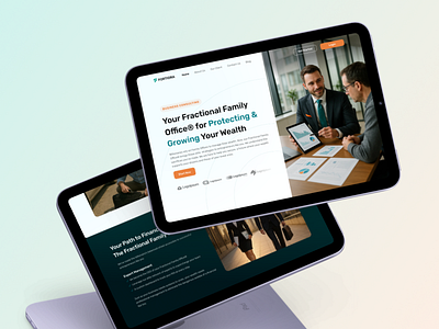 Fortiora - Wealth Agency Landing Page - Home agency company corporate features finance green investment landing page management mockup money phone responsive section tablet ui design ux design wealth website white