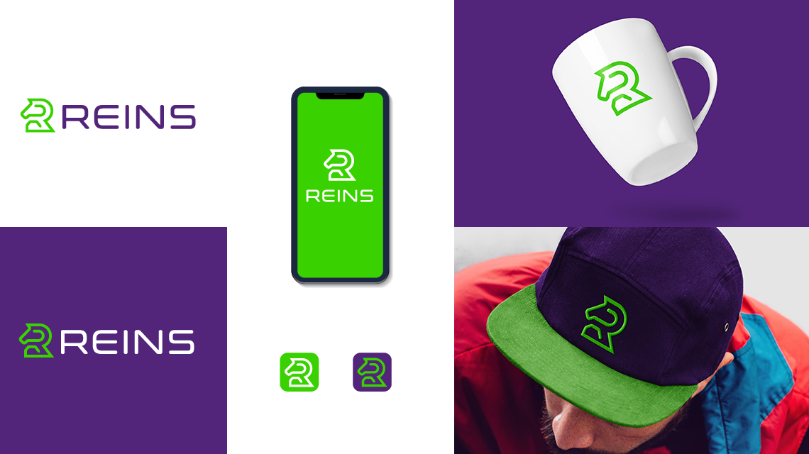 REINS Logo Design Project green handmade logo logo design minimalistic logo modern logo purple r horse logo r logo reins software logo tech logo technology