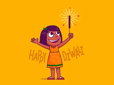 Kid celebrating Diwali digital diwali flatcolors illustraion illustration india minimalistic vector