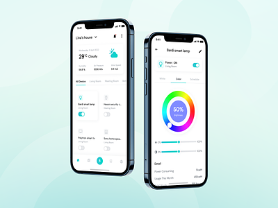 Oklahome - Home and SmartLamp Colo analytics app clean color wheel controller dashboard design electric ios metrics mobile remote control room settings smart home smart home app toggle ui ux
