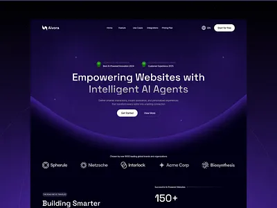 AI Agent Landing Page for Next Gen Automation Platforms - Aivora agent agentic ai automation graphic design landing learning machine page paltforms saas startup tech web website