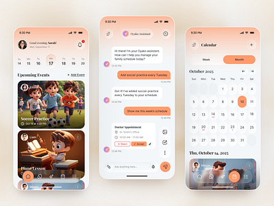 AI Family Assistant App UI – Smart Scheduling & Daily Planner 3d ai chat app ai planner aiassistant app design calendar app chat ui daily planner family app family assistant mobile mobile app scheduler app smart app warmtone ui