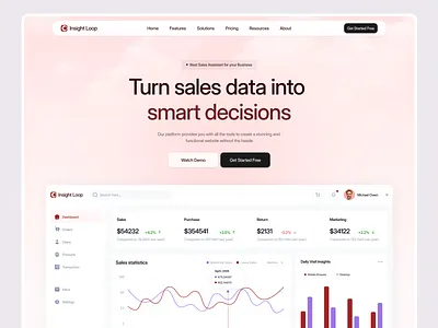 Insight Loop - Sales App Hero Section business clean dashboard design hero section landing page minimalist modern saas sales startup ui ux web design