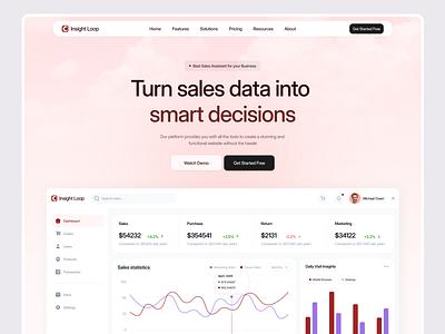 Insight Loop - Sales App Hero Section business clean dashboard design hero section landing page minimalist modern saas sales startup ui ux web design
