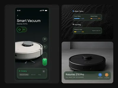 Smart Vacuum - IoT app design app design b2c backswitch clean design component design data ui digital product exploration figma futuristic design iot iot app design iot app idea iot design mobile mobile design modern design ui ux
