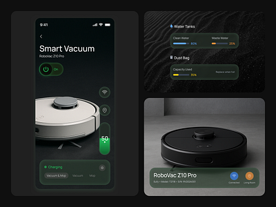 Smart Vacuum - IoT app design app design b2c backswitch clean design component design data ui digital product exploration figma futuristic design iot iot app design iot app idea iot design mobile mobile design modern design ui ux