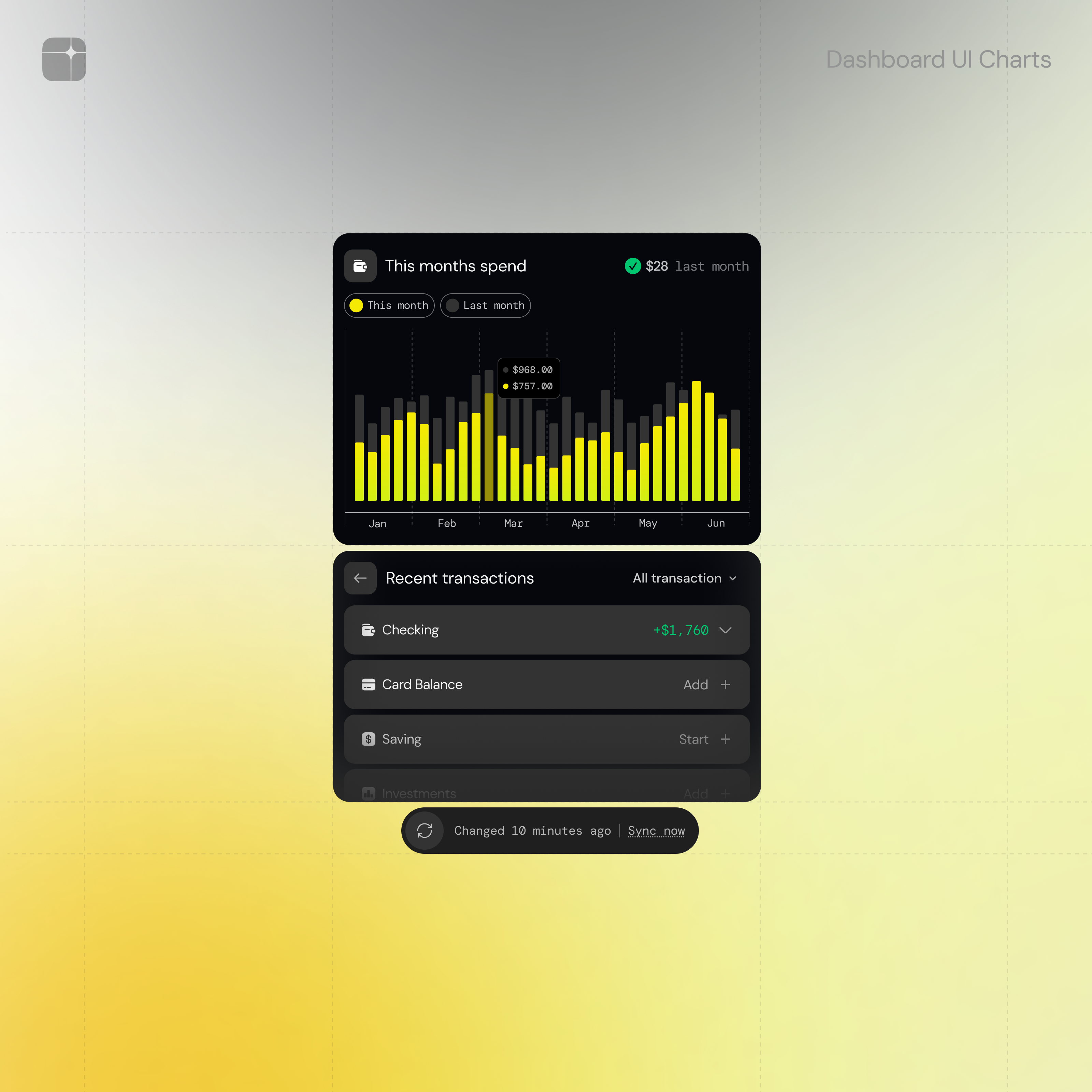 Example of Recent transactions – Dashboard UI Charts