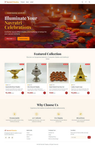 🪔 Navaratri Vilakku E-Commerce Website Template design diya ecommerce festival frontend indianfestival navaratri pooja react responsive template vilakku webdesign