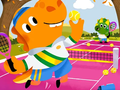 Game, set, dino 🦖 art cute dino dinosaur illustration illustrator sport sports tennis triceratops vibrant